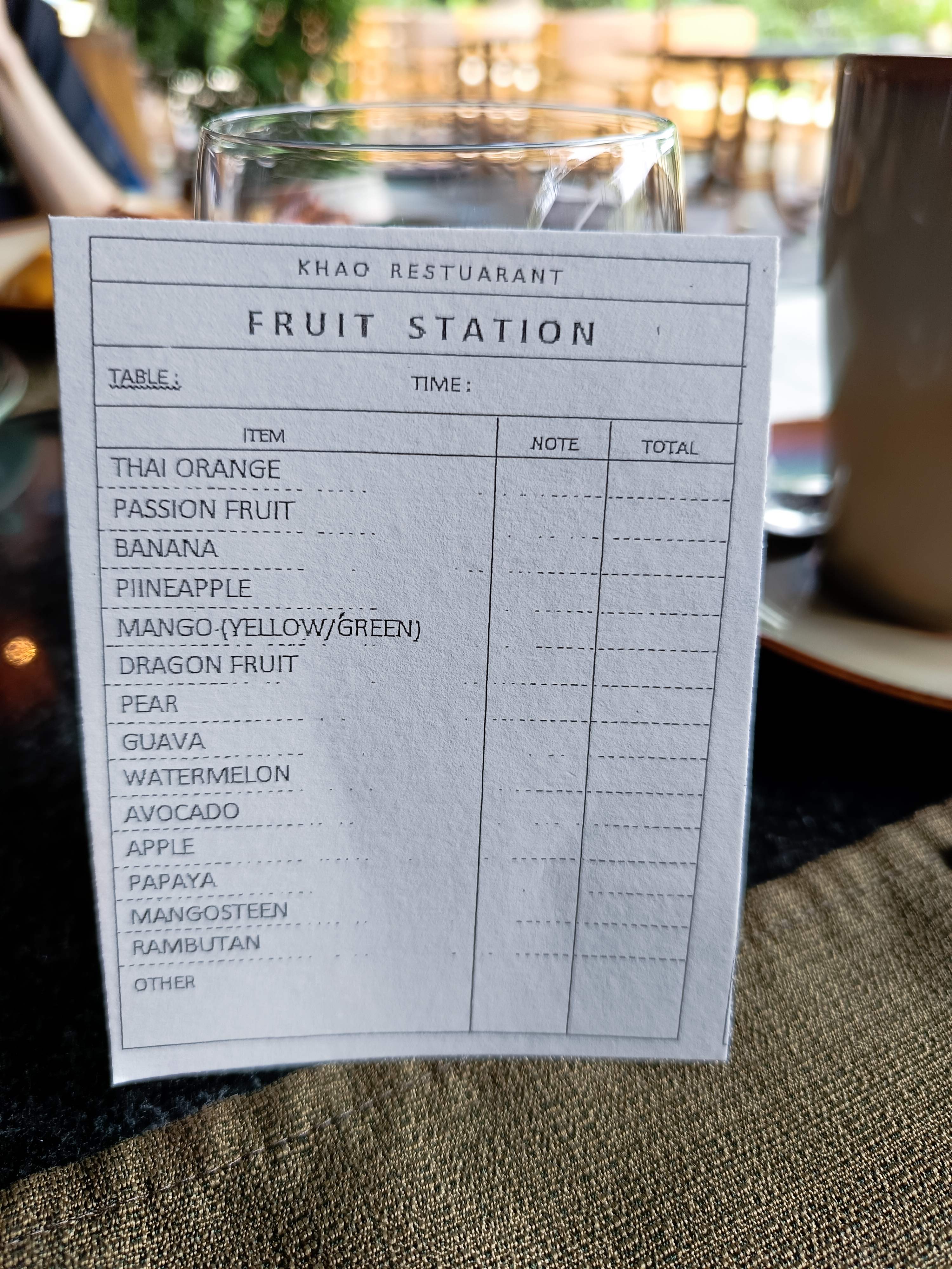 Fruit Station 點單卡